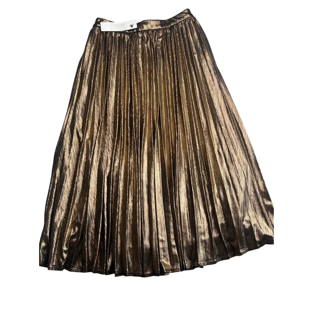 Skylar Rose Light The Night Bronze Metallic Pleated Maxi Skirt S NWT glam chic - Picture 5 of 9